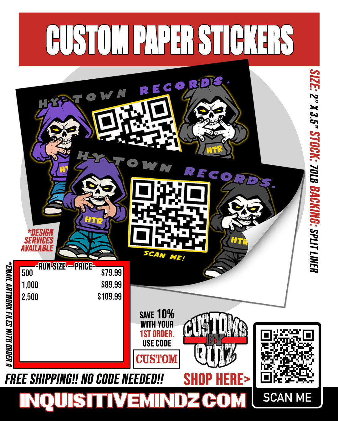 CUSTOM PAPER STICKERS W/ SPLIT BACKS
