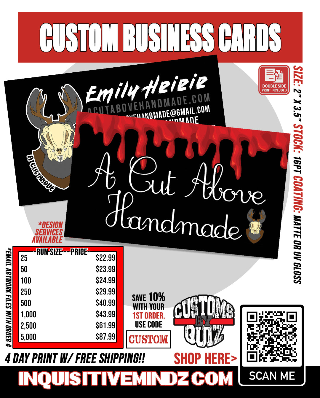 STANDARD CUSTOM BUSINESS CARDS (BASIC PRINT)