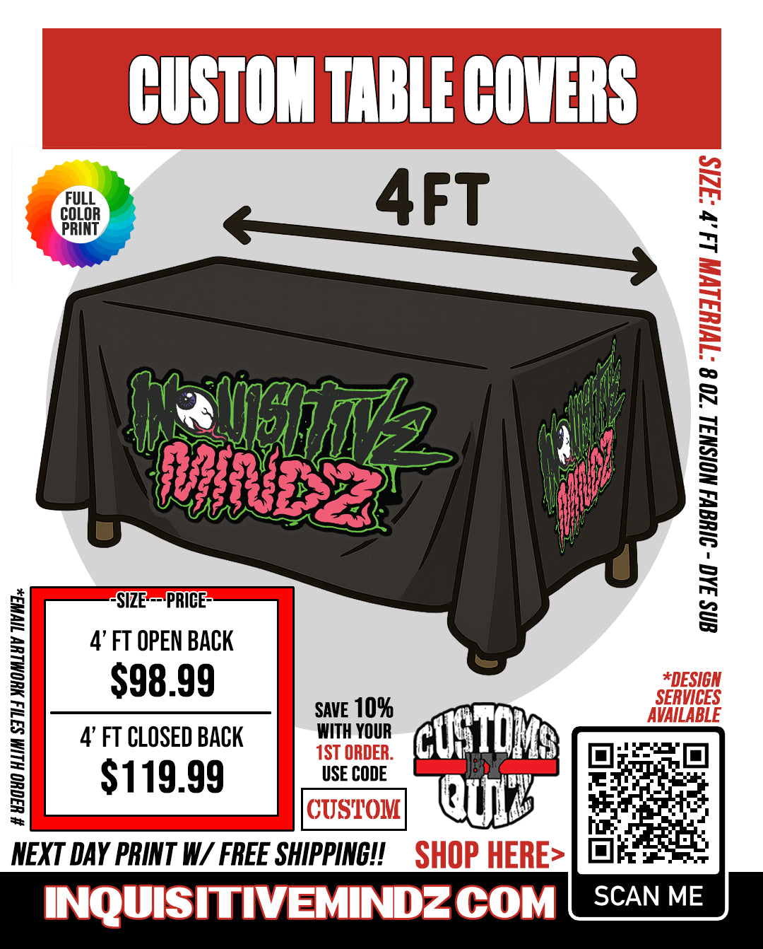 CUSTOM PRINTED TABLE COVER - 4FT