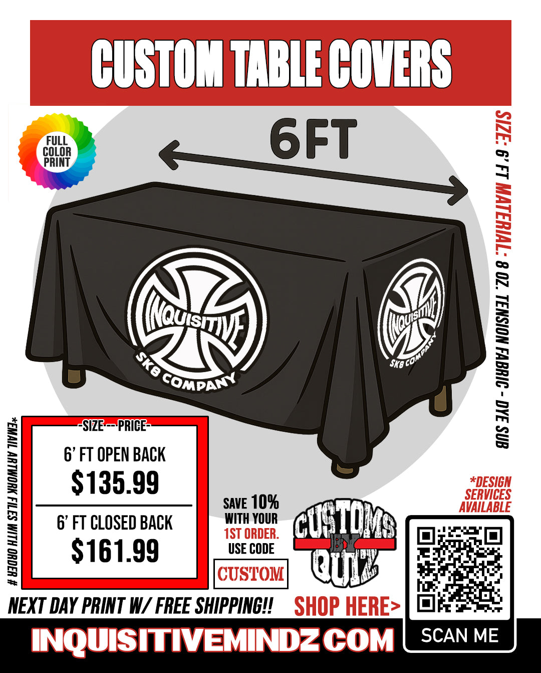 CUSTOM PRINTED TABLE COVERS - 6FT
